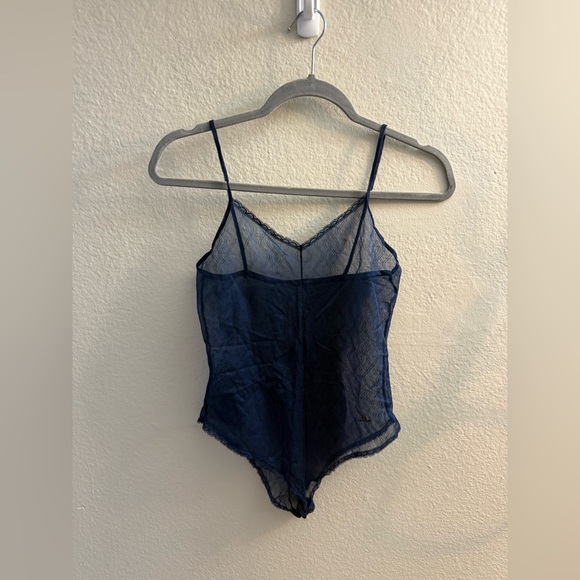 Jordache Lace Lingerie Navy Blue Bodysuit Y2K Baddie Bratzcore Sheer Size S VNTG